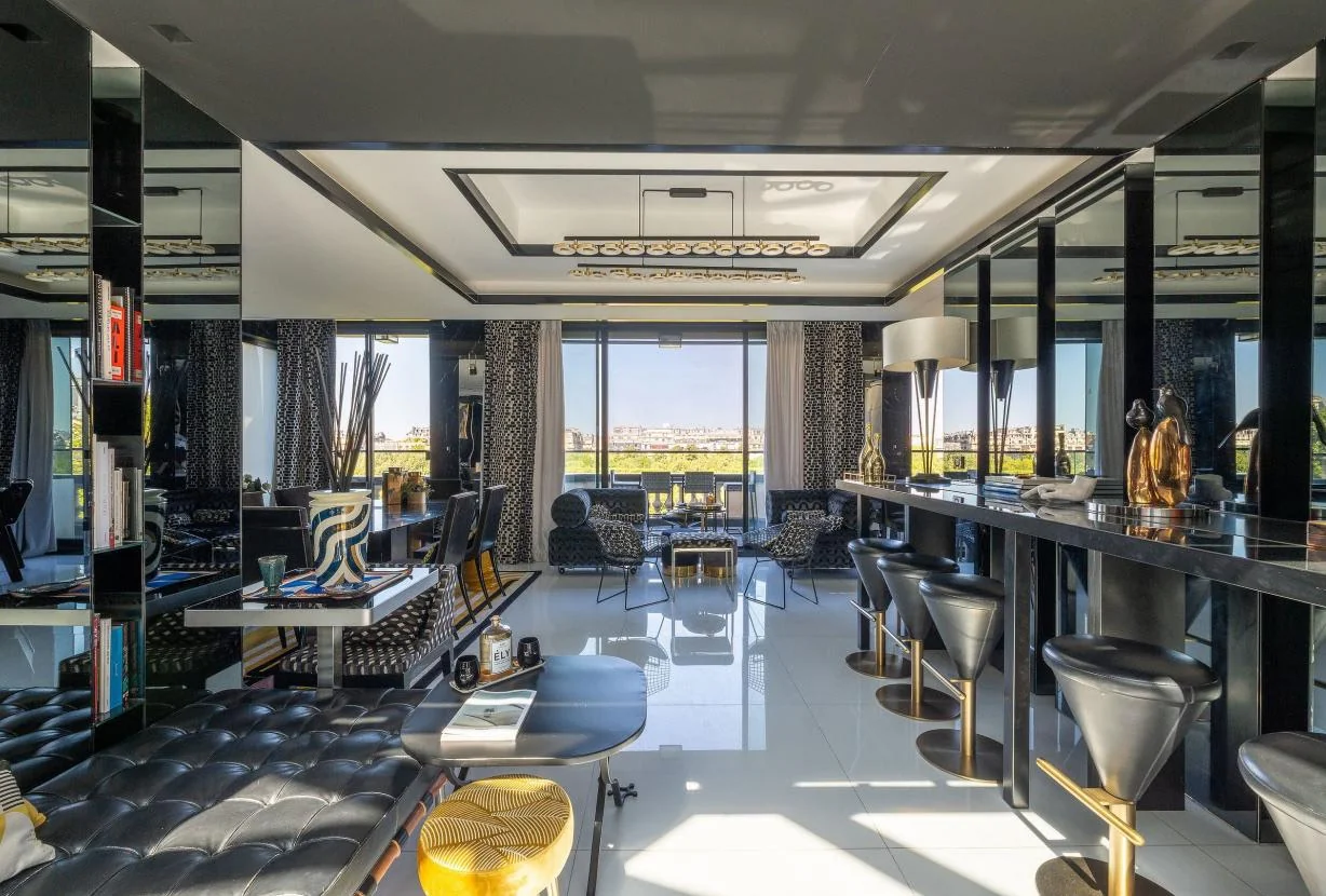 Living room under glass roof